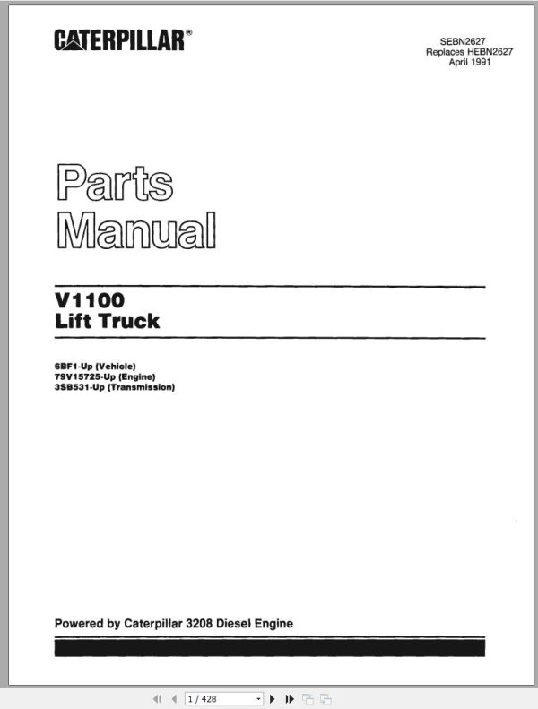 CAT Forklift V1100 Spare Parts Manual