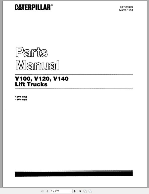 CAT Forklift V140 V150 Spare Parts Manual