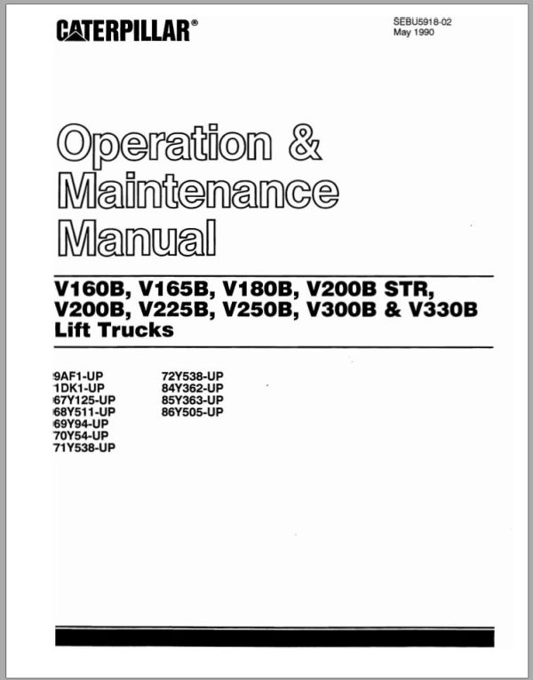 CAT Forklift V160B Operation Maintenance Manual