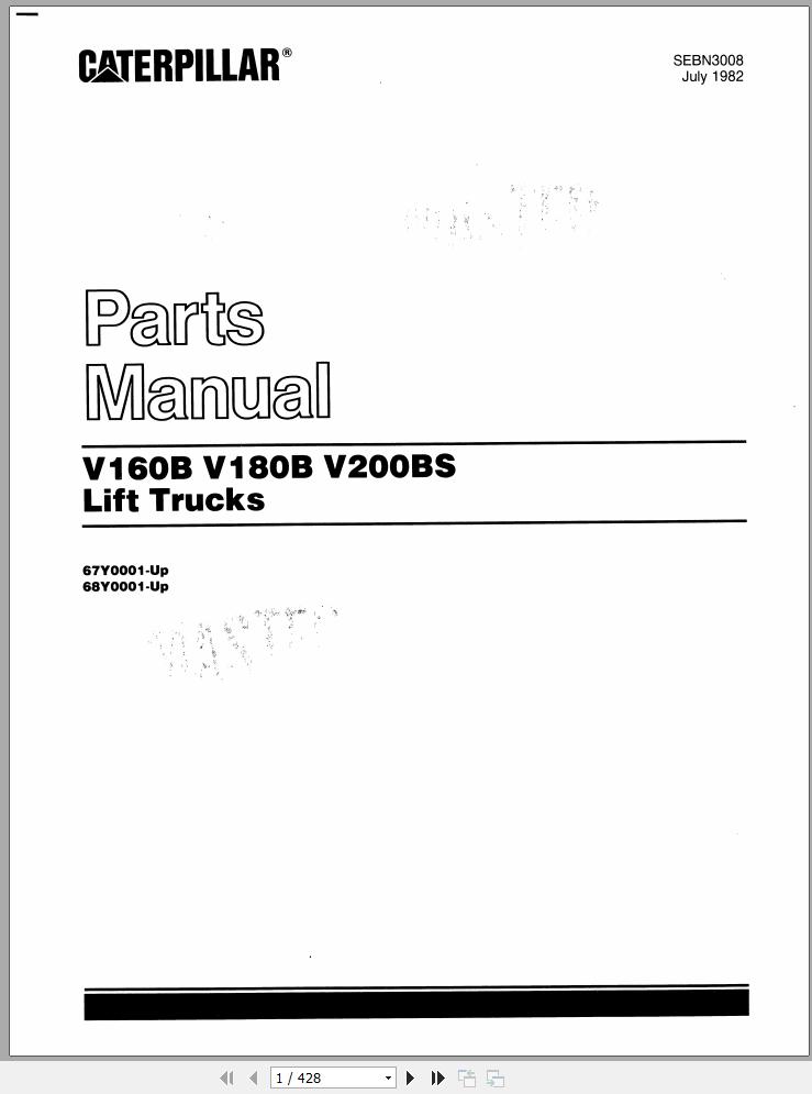 CAT Forklift V160B Spare Parts Manual