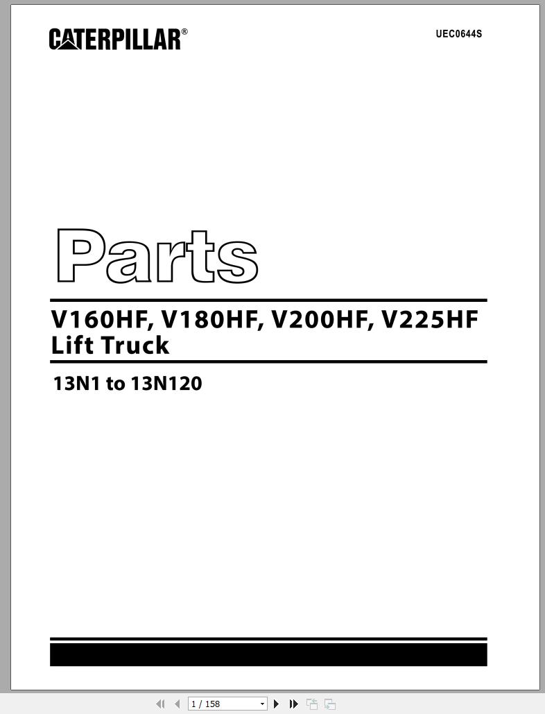 CAT Forklift V160HF Spare Parts Manual