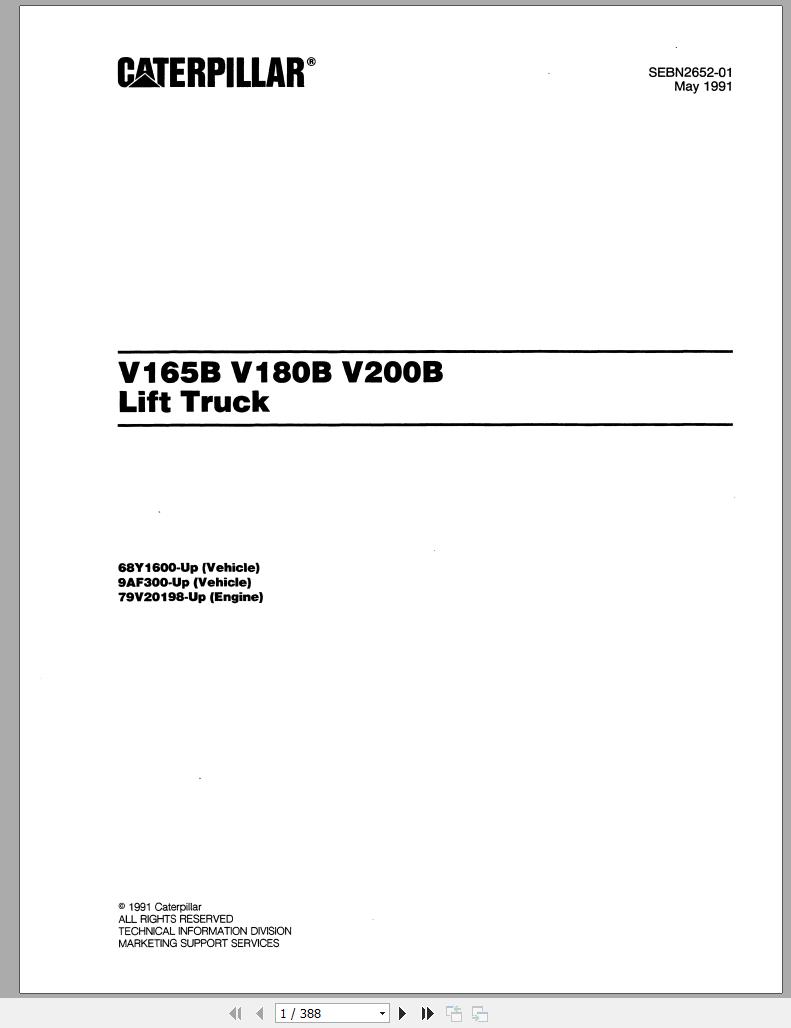 CAT Forklift V165B Spare Parts Manual