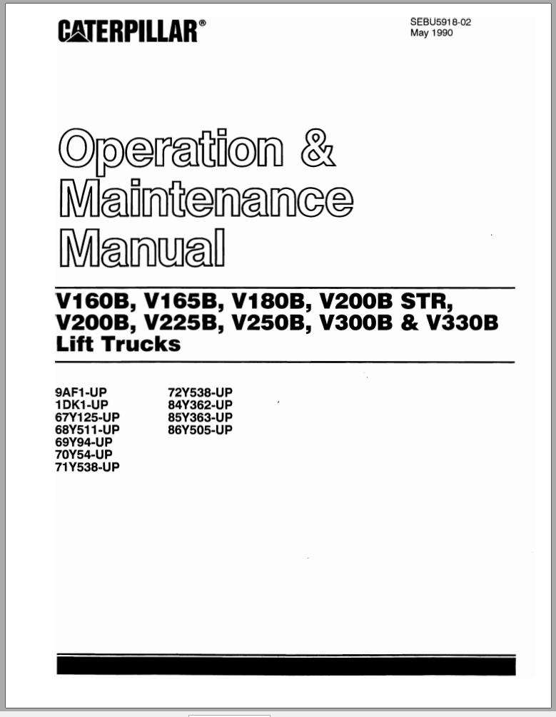 CAT Forklift V165B V180B Operation Maintenance Manual