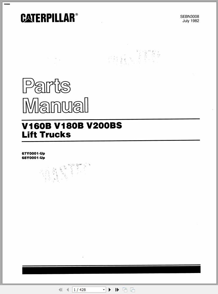 CAT Forklift V180B Spare Parts Manual