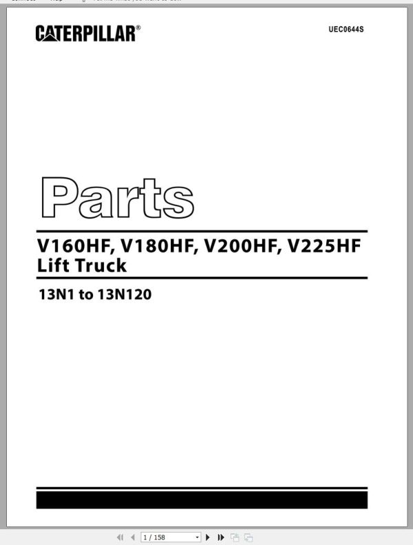 CAT Forklift V180HF Spare Parts Manual