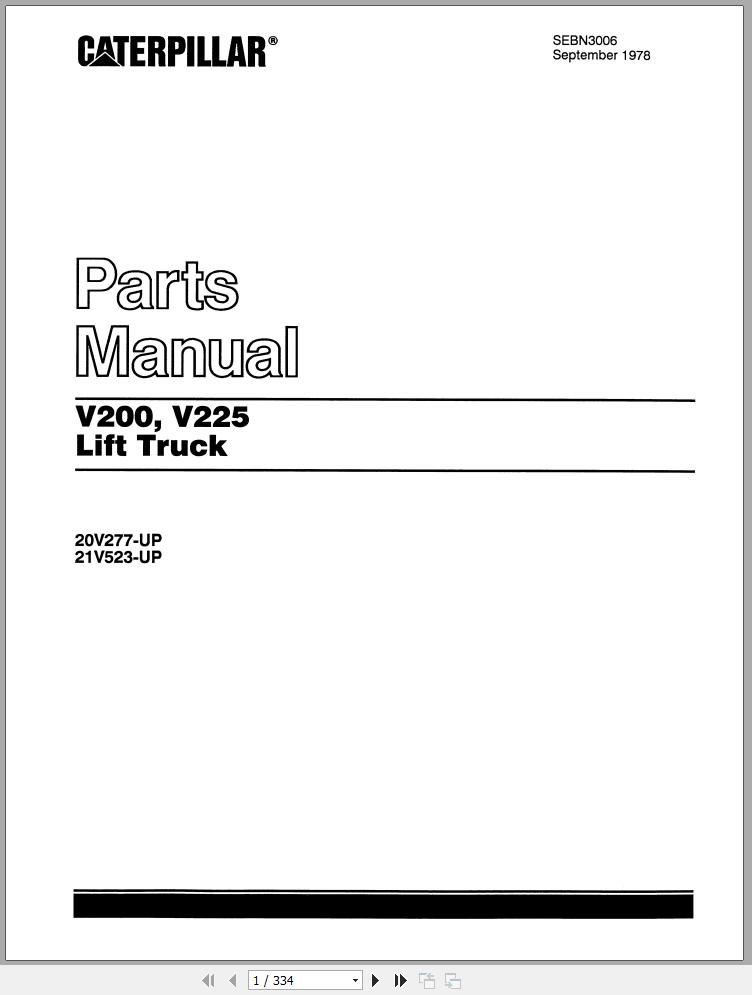 CAT Forklift V200 V225 Spare Parts Manual