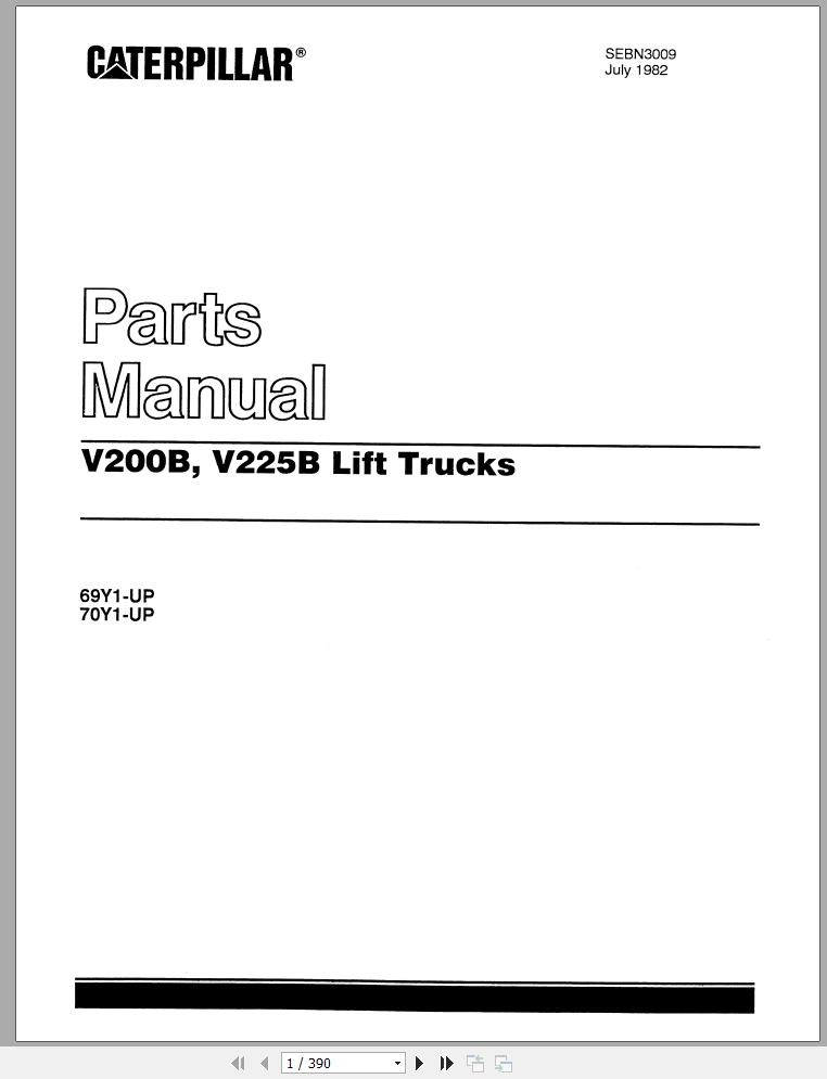 CAT Forklift V200B Spare Parts Manual
