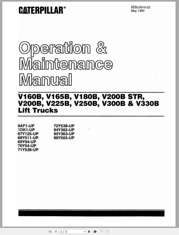 CAT Forklift V225B Operation Maintenance Manual