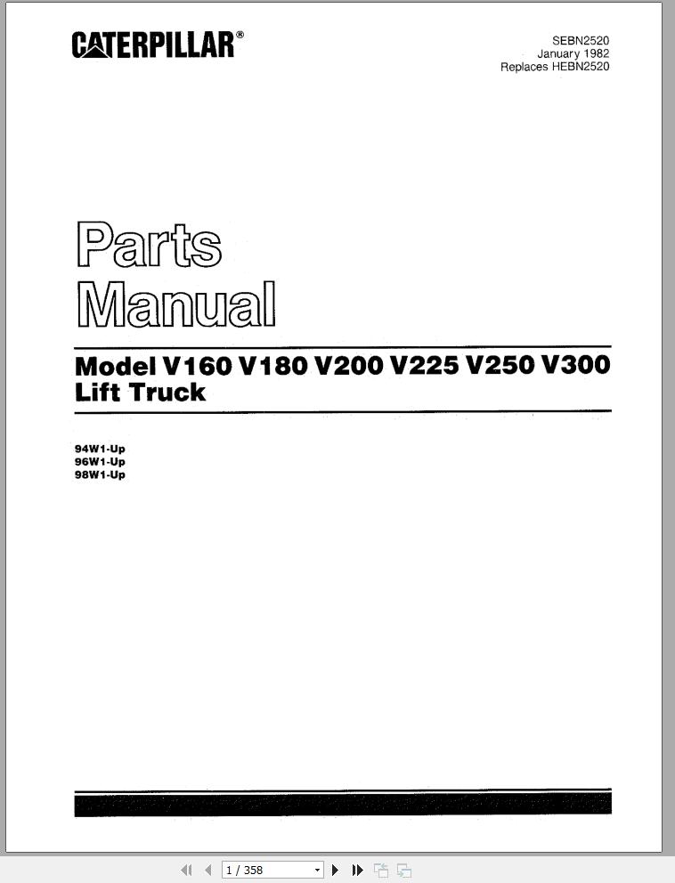 CAT Forklift V250 Spare Parts Manual