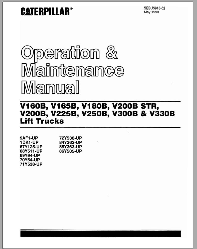 CAT Forklift V250B Operation Maintenance Manual