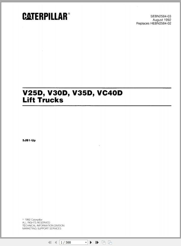 CAT Forklift V25D V30D V35D Spare Parts Manual