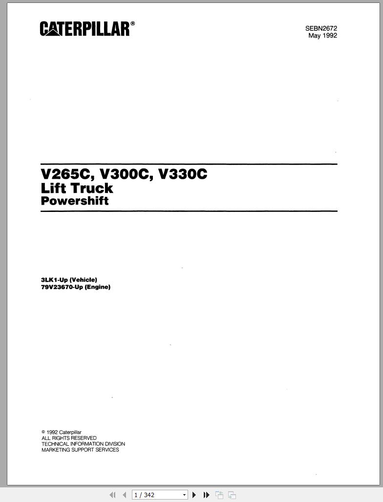 CAT Forklift V300 Spare Parts Manual