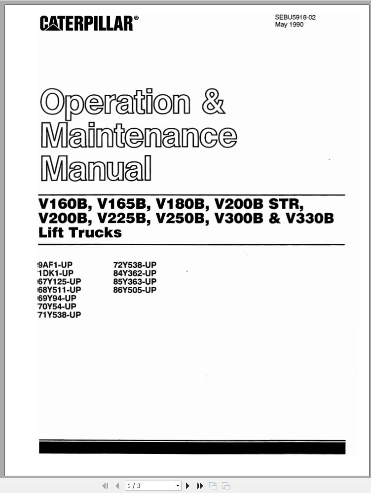 CAT Forklift V300B V330B Spare Parts Manual