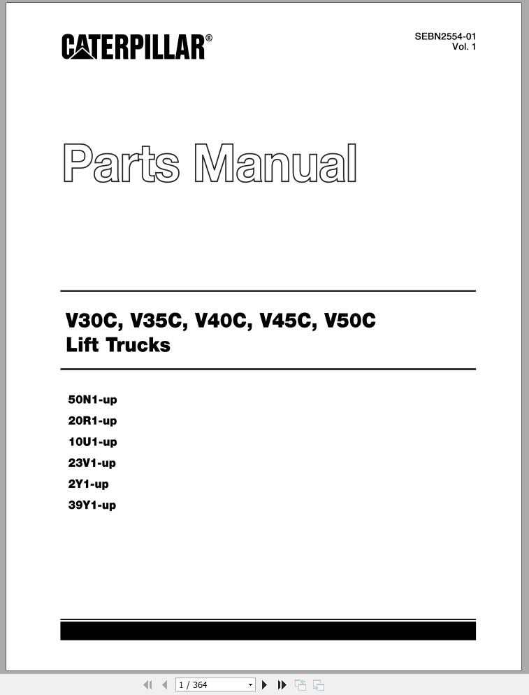 CAT Forklift V35C Spare Parts Manual