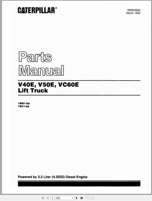 CAT Forklift V40E V50E Spare Parts Manual