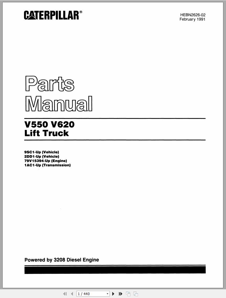 CAT Forklift V550 Spare Parts Manual