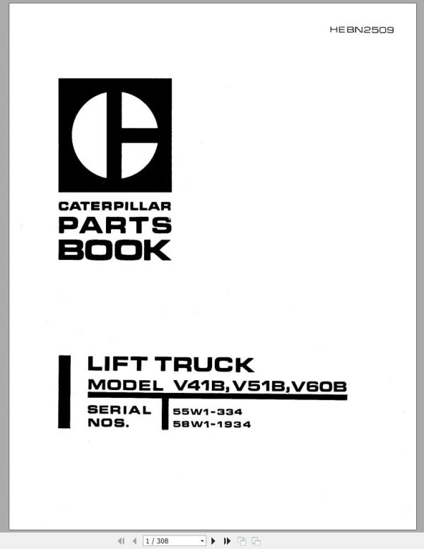 CAT Forklift V60B Spare Parts Manual