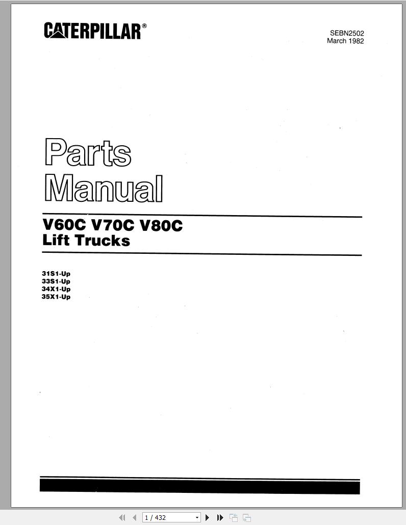 CAT Forklift V60C V70C V80C Spare Parts Manual