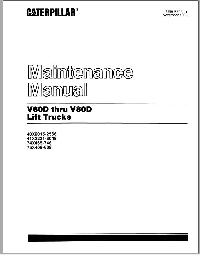 CAT Forklift V60D V70D V80D Service Operation Maintenance Manual
