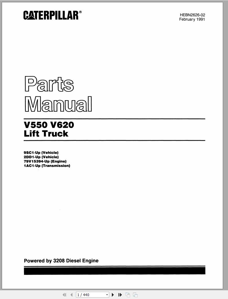 CAT Forklift V620 Spare Parts Manual