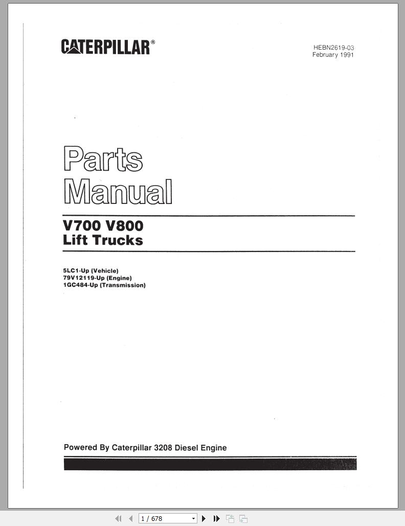 CAT Forklift V700 V800 Spare Parts Manual
