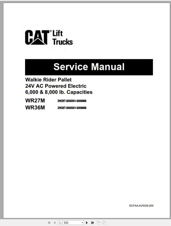 CAT Forklift WR27M WR36M Service Operation Maintenance Manual