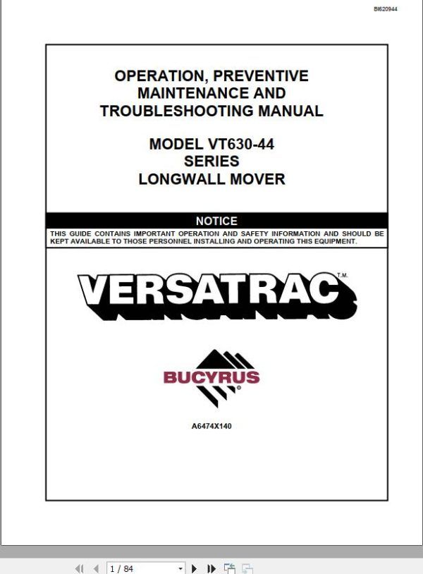 CAT Roof Support Carrier 630 Operation And Maintenance Manual BI620944