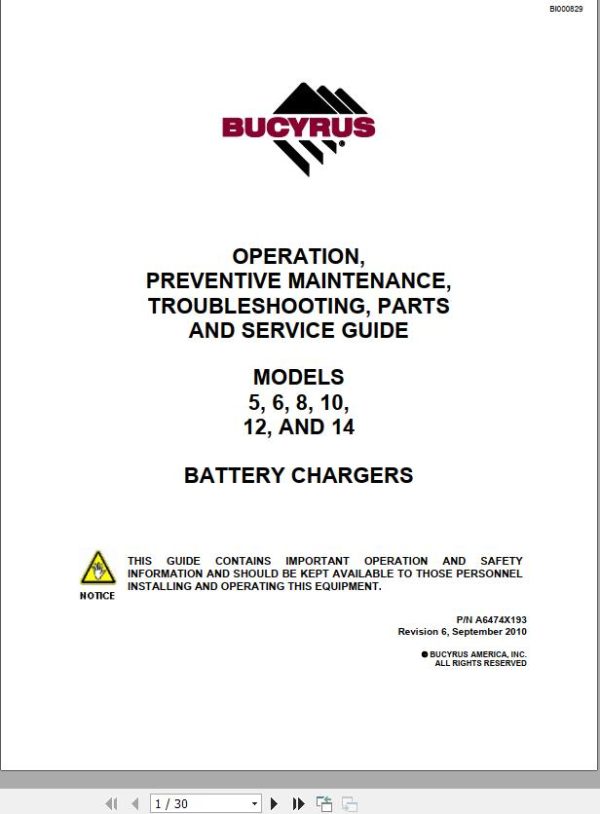 CAT Roof Support Carrier Battery Chargers 5 6 8 10 12 14 Operation And Maintenance Manual BI000829