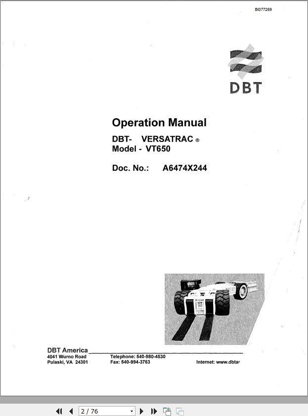 CAT Roof Support Carrier DBT VERSATRAC Model VT650 Operation And Maintenance Manual BI377269
