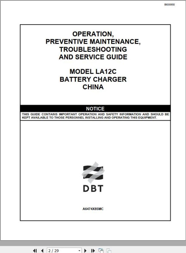 CAT Roof Support Carrier LA12C China Battery Charger Operation And Maintenance Manual BI000850