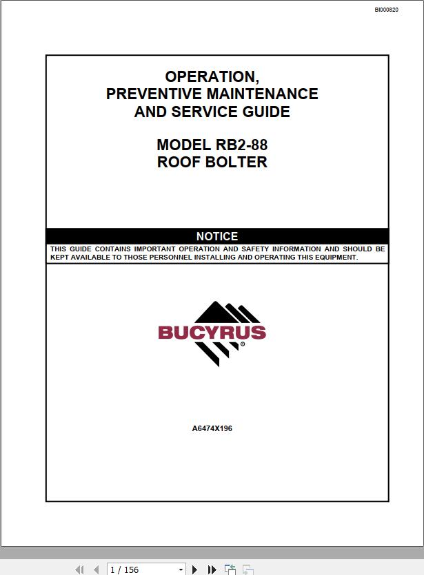 CAT Roof Support Carrier RB220 Roof Bolter Operation And Maintenance Manual BI000820