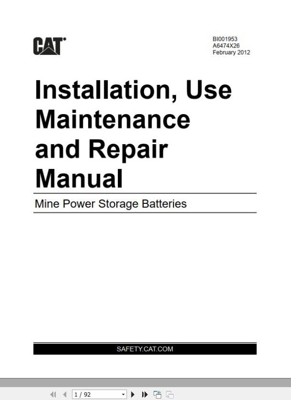 CAT Roof Support Carrier SH620 Mine Power Storage Batteries Operation And Maintenance Manual BI001953