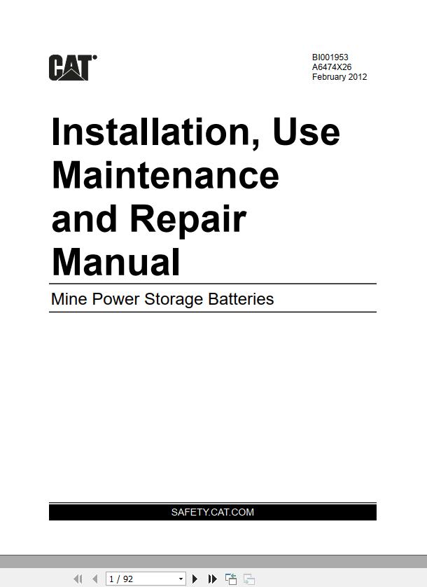 CAT Roof Support Carrier SH620 Mine Power Storage Batteries Operation And Maintenance Manual BI001953