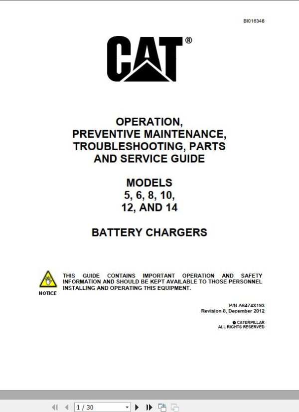 CAT Roof Support Carrier SH630 Battery Charger Operation And Maintenance Manual BI016348