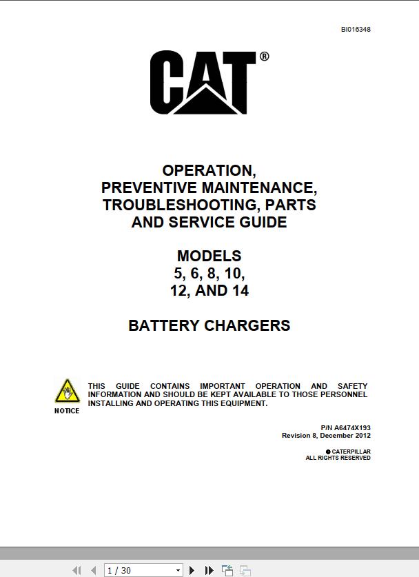 CAT Roof Support Carrier SH630 Battery Charger Operation And Maintenance Manual BI016348
