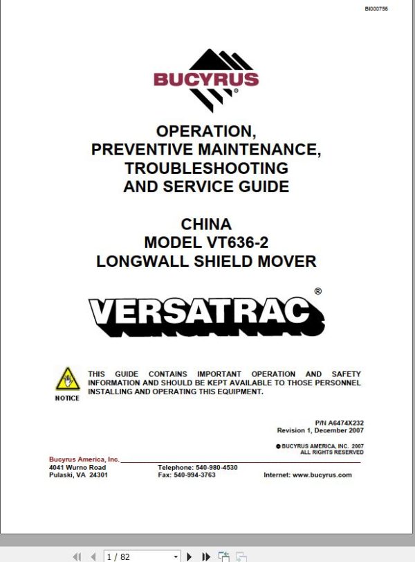 CAT Roof Support Carrier SH630 China Operation And Maintenance Manual BI000756