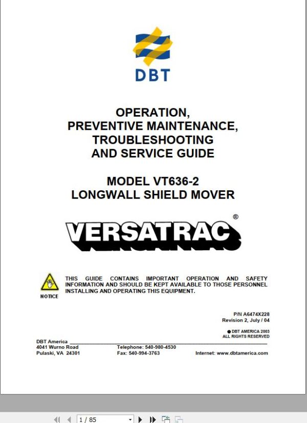 CAT Roof Support Carrier SH630 VT636 2 Operation And Maintenance Manual BI630072