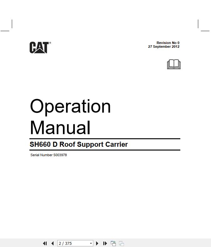 CAT Roof Support Carrier SH660 D FBL 55 Operation Manual BI001911 1