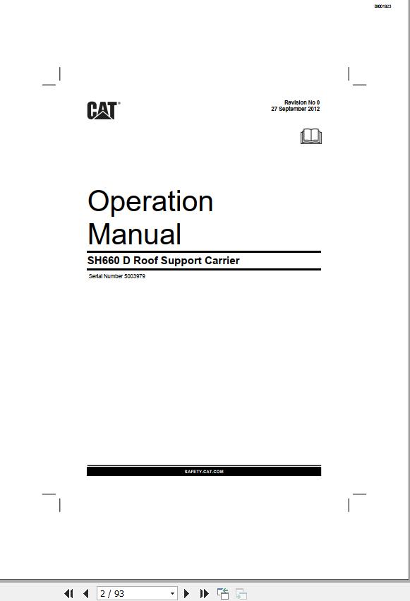 CAT Roof Support Carrier SH660 D FBL 55 Operation Manual BI001923 1