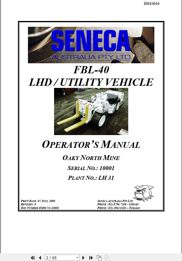 CAT Roof Support Carrier SH660 FBL40 Operator Manual BI643644 1