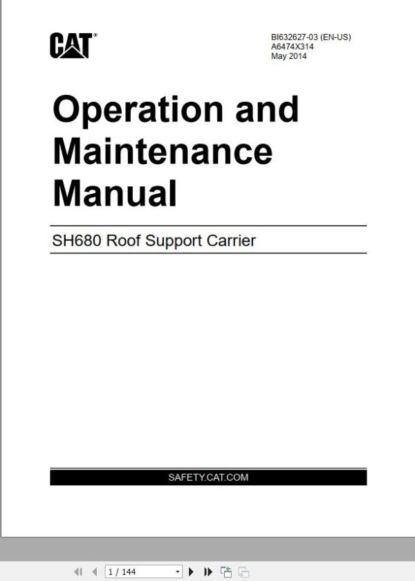 CAT Roof Support Carrier SH680 Operation And Maintenance Manual BI632627