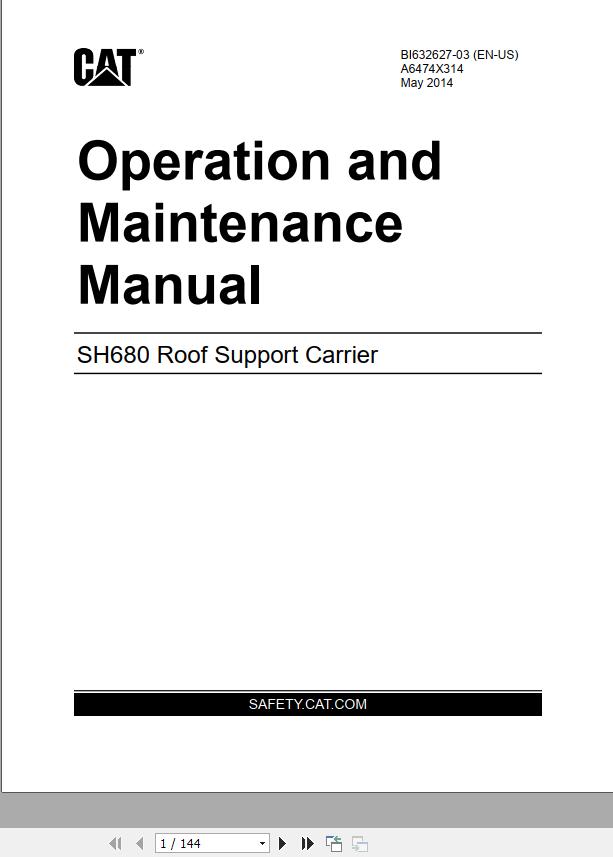 CAT Roof Support Carrier SH680 Operation And Maintenance Manual BI632627