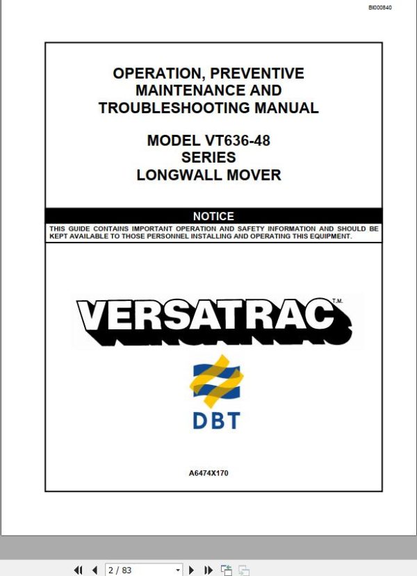 CAT Roof Support Carrier Shield Hauler VT636 48Series Longwall Mover Operation And Maintenance Manual BI000840