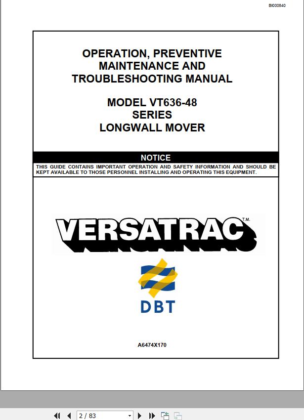 CAT Roof Support Carrier Shield Hauler VT636 48Series Longwall Mover Operation And Maintenance Manual BI000840