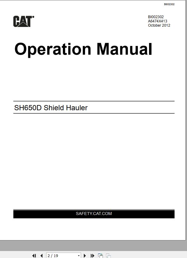 CAT Roof Support Carrier VT650D SH650D Shield Hauler Operation Manual BI002302 1