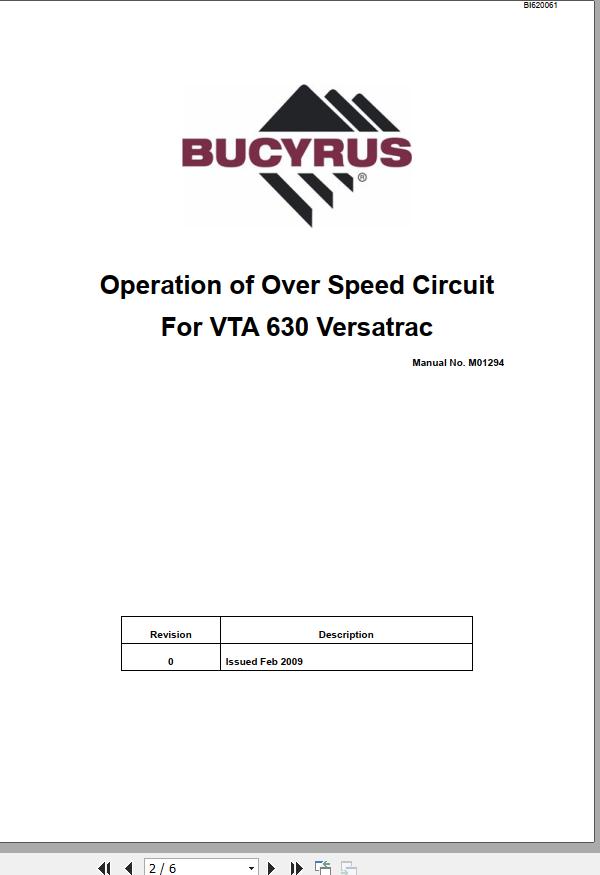 CAT Roof Support Carrier VTA 630 Versatrac Operation of Over Speed Circuit BI620061 1