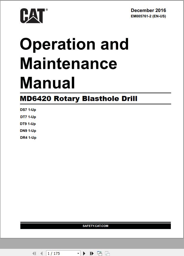 CAT Rotary Blasthole Drill MD6420 Operation and Maintenance Manual EM005761