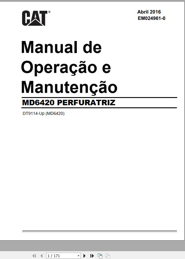 CAT Rotary Blasthole Drill MD6420 Operation and Maintenance Manual EM024961 PT