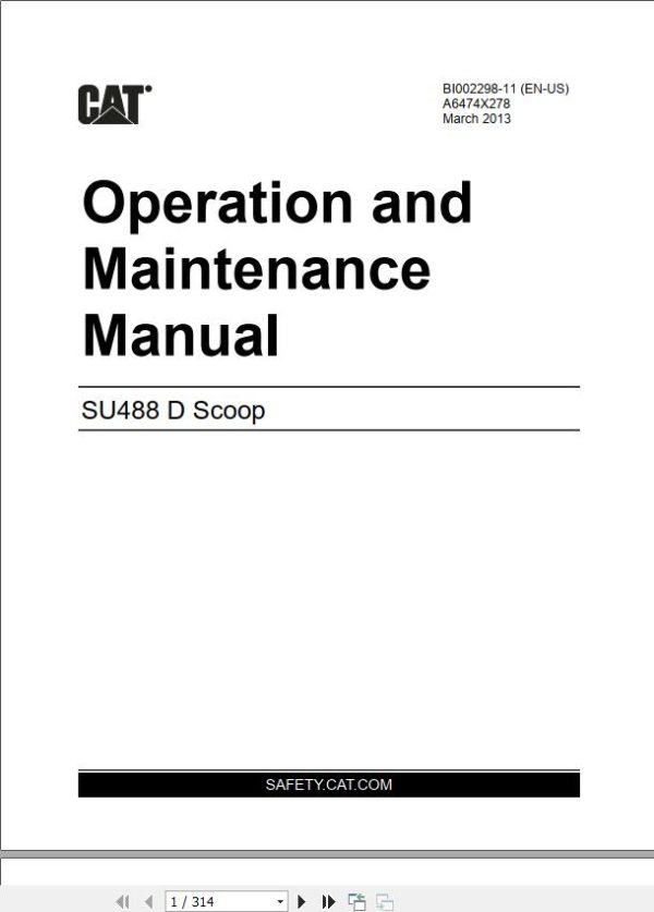 CAT Scoop SU488 D 488 4119 to 488 4168 Operation and Maintenance Manual BI002298 1