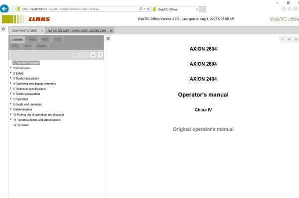 CLAAS WebTIC Offline EN 08.2022 Operator Manual Repair Manual Service Documentation EN DVD 3